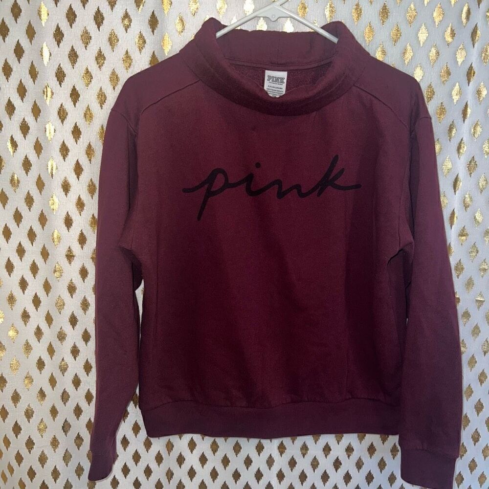 Victoria’s Secret PINK Maroon red cowl neck sweater crewneck mock turtleneck siz